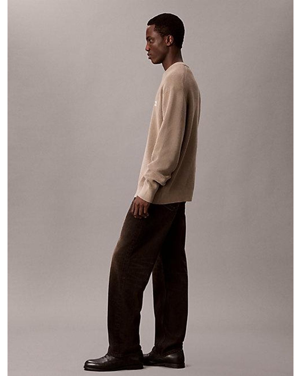 Calvin Klein Natural Jeans Woven Monologo Crewneck Sweater for men