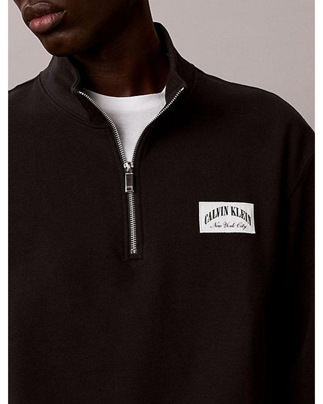 Calvin Klein Blue Jeans Cotton Terry Quarter Zip Sweatshirt for men
