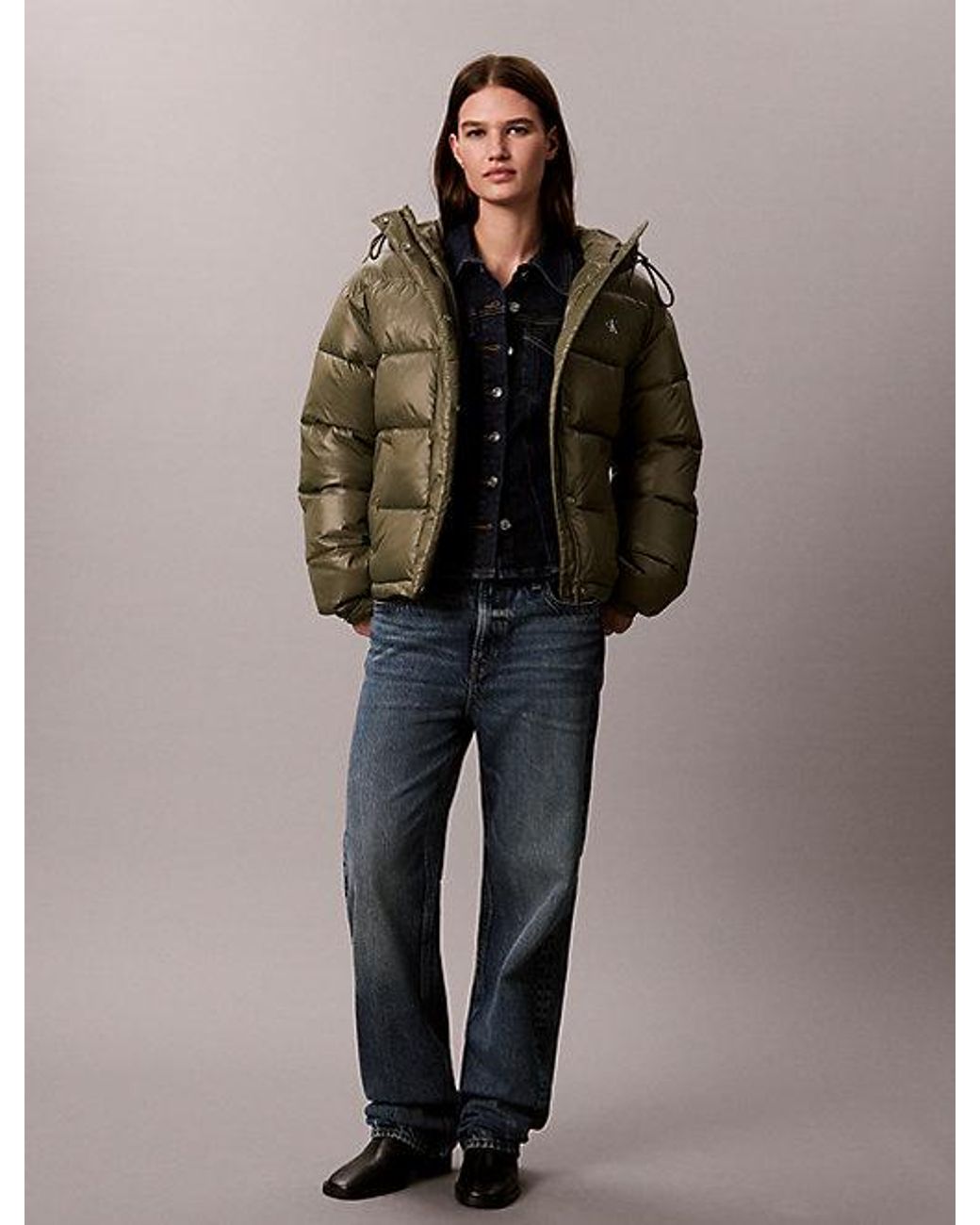 Calvin Klein Brown Jeans Shiny Hooded Puffer Jacket