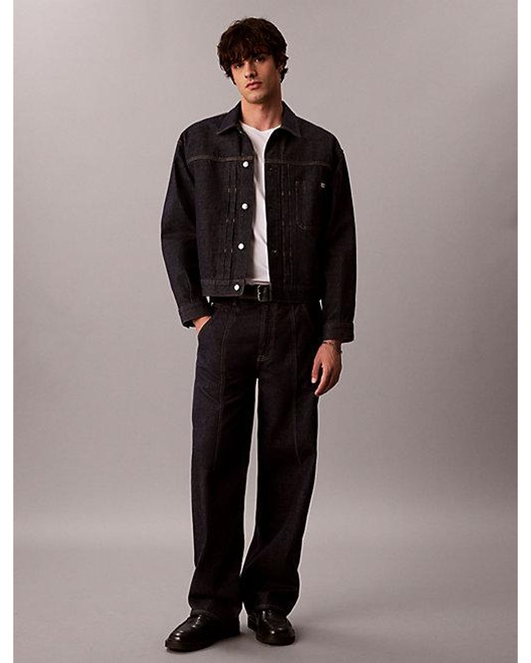Calvin Klein Black Jeans Pleated Denim Trucker Jacket for men