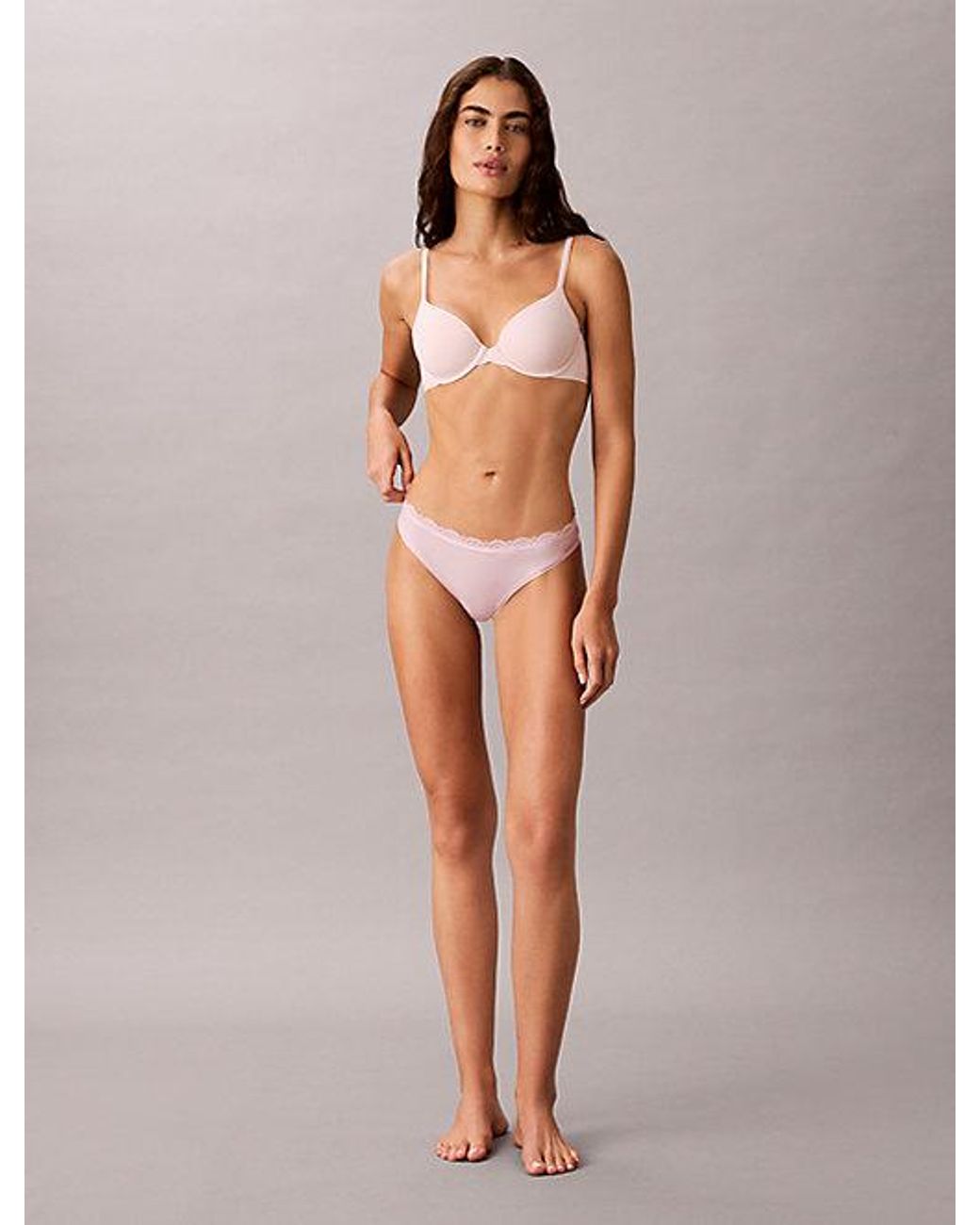 Calvin Klein Brown Low Rise Thong Microfibre Stretch With Lace