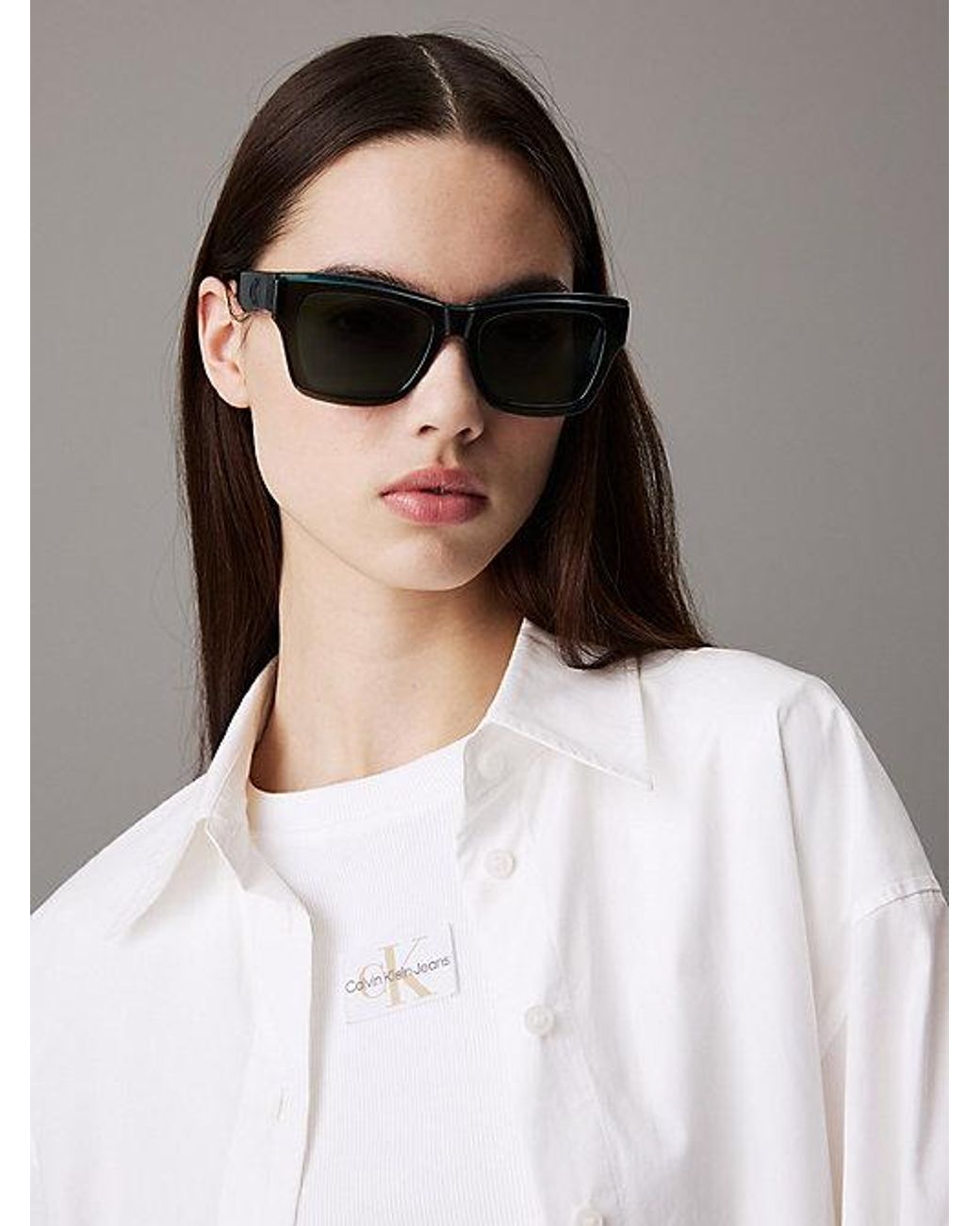 Calvin Klein Black Jeans Modified Rectangle Sunglasses