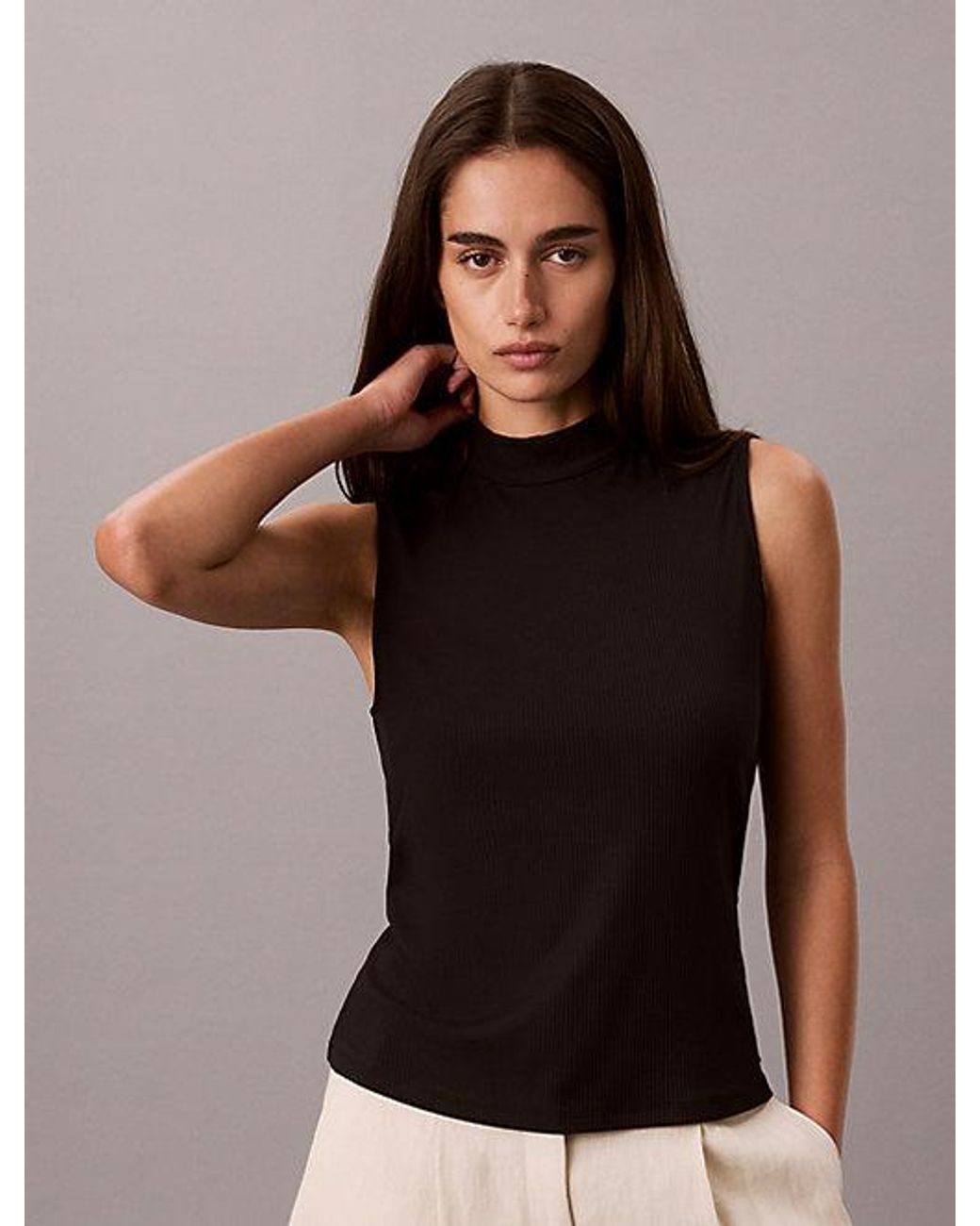 Calvin Klein Black Slim Ribbed Sleeveless Top
