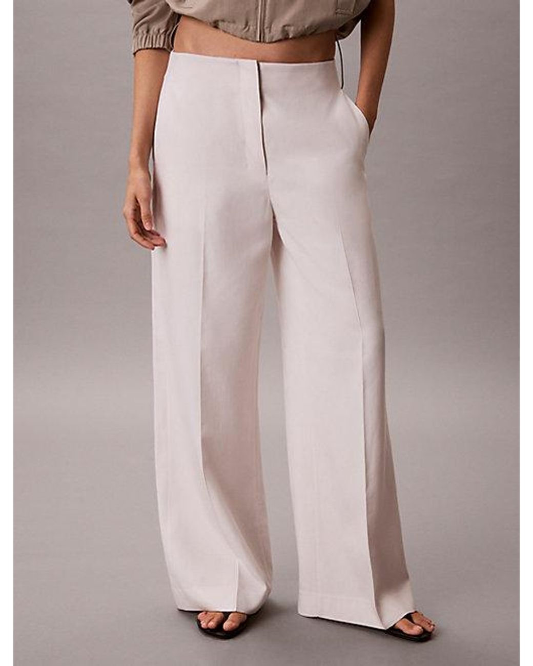 Calvin Klein Brown Lyocell Linen Blend Dress Trousers