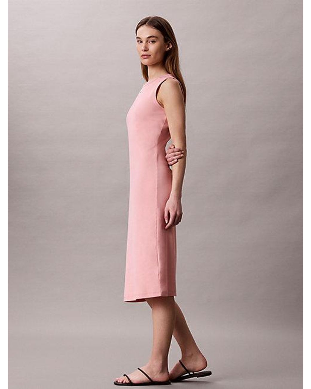 Calvin Klein Pink Jeans Ribbed Cotton Maxi Tank Dress