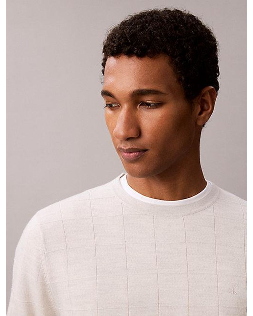 Calvin Klein Natural Merino Wool Grid Jumper for men