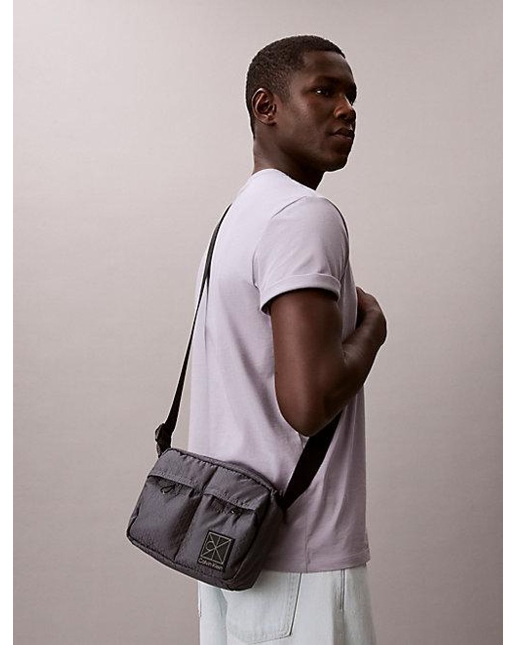 Calvin Klein Gray Water Repellent Ripstop Crossbody Camera Bag for men