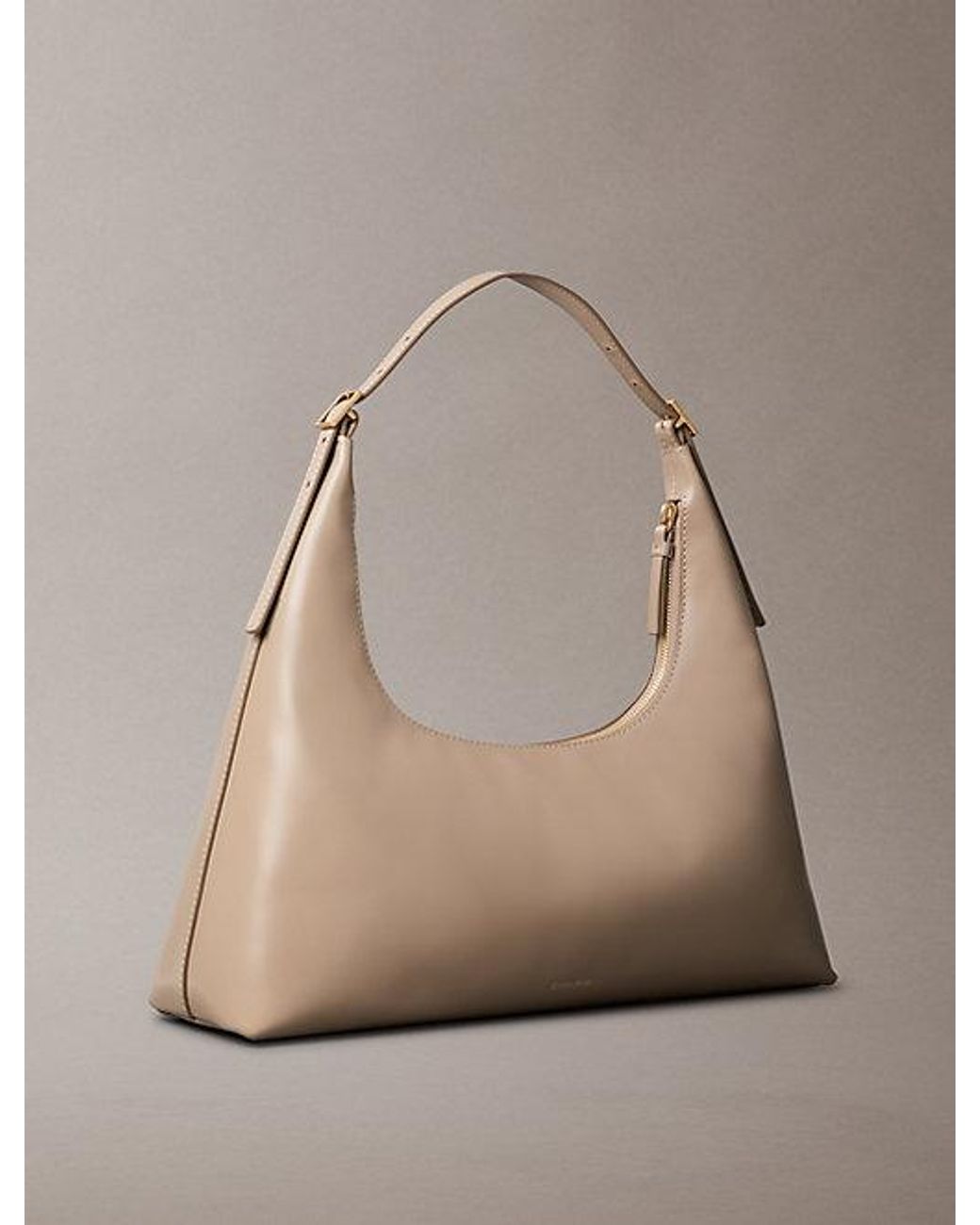 Calvin Klein Gray Emblem Logo Smooth Leather Shoulder Bag