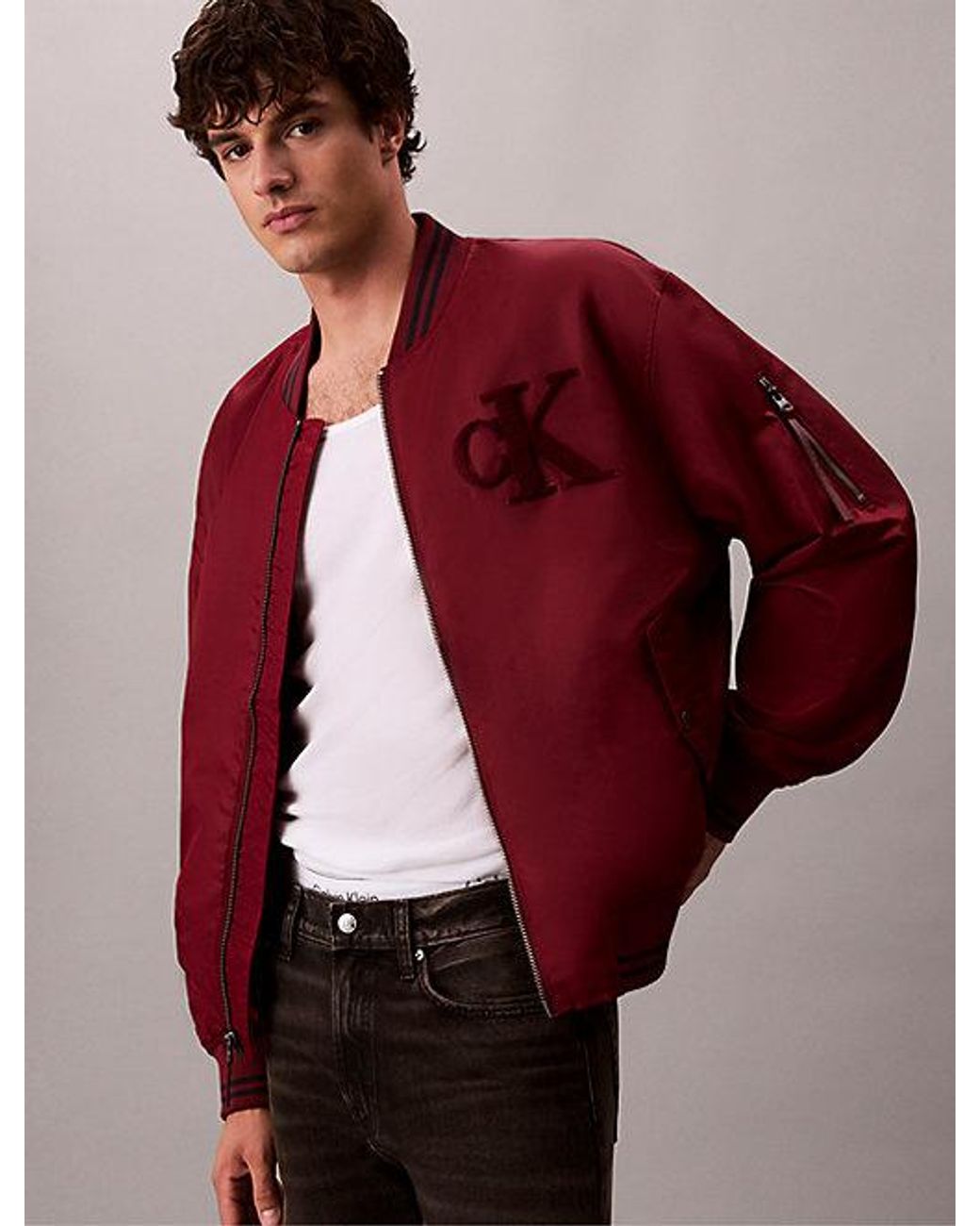 Calvin Klein Bomberjack Met Nylon Uiteinden in het Red voor heren