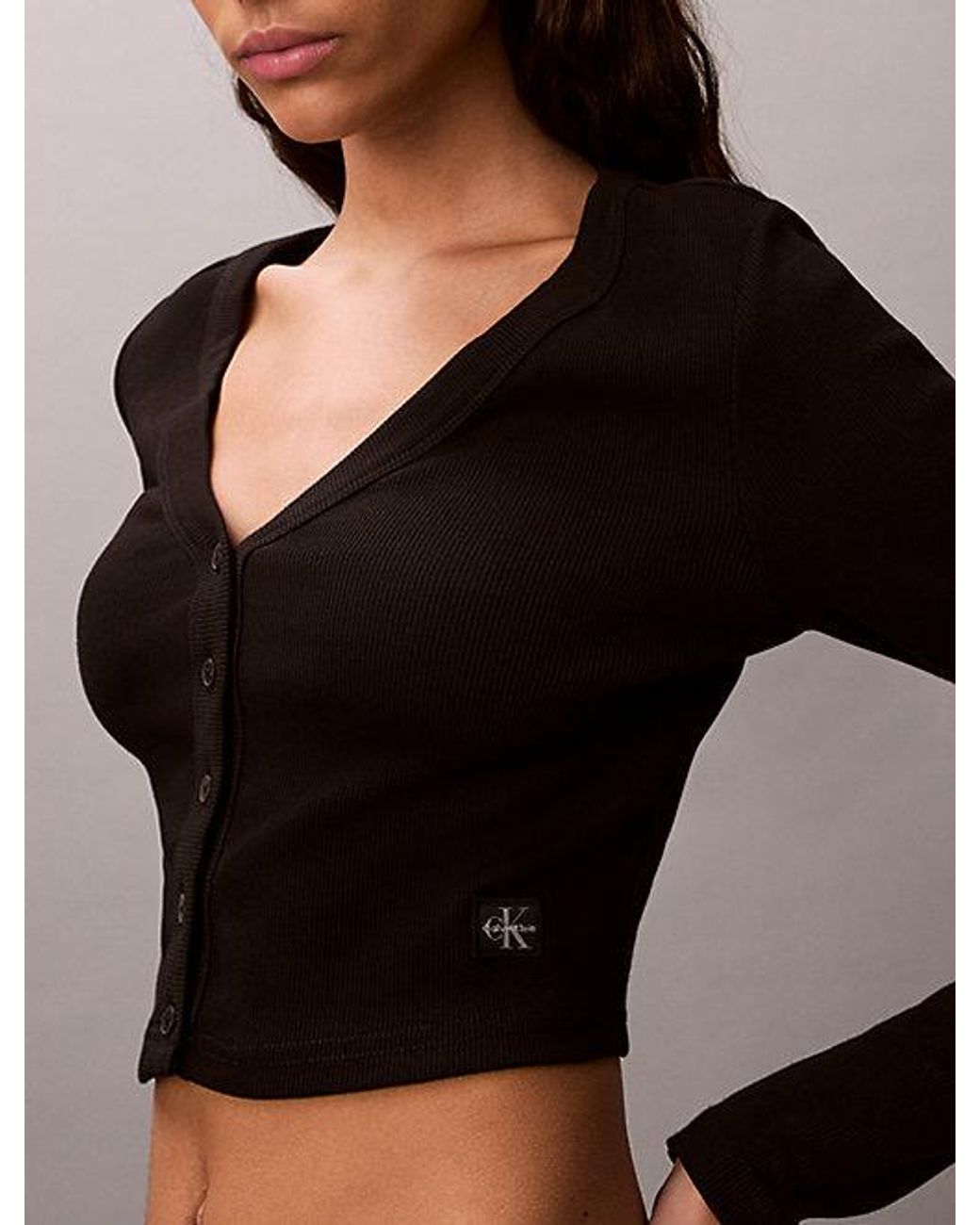 Calvin Klein Black Jeans Cropped Ribbed Cotton Cardigan