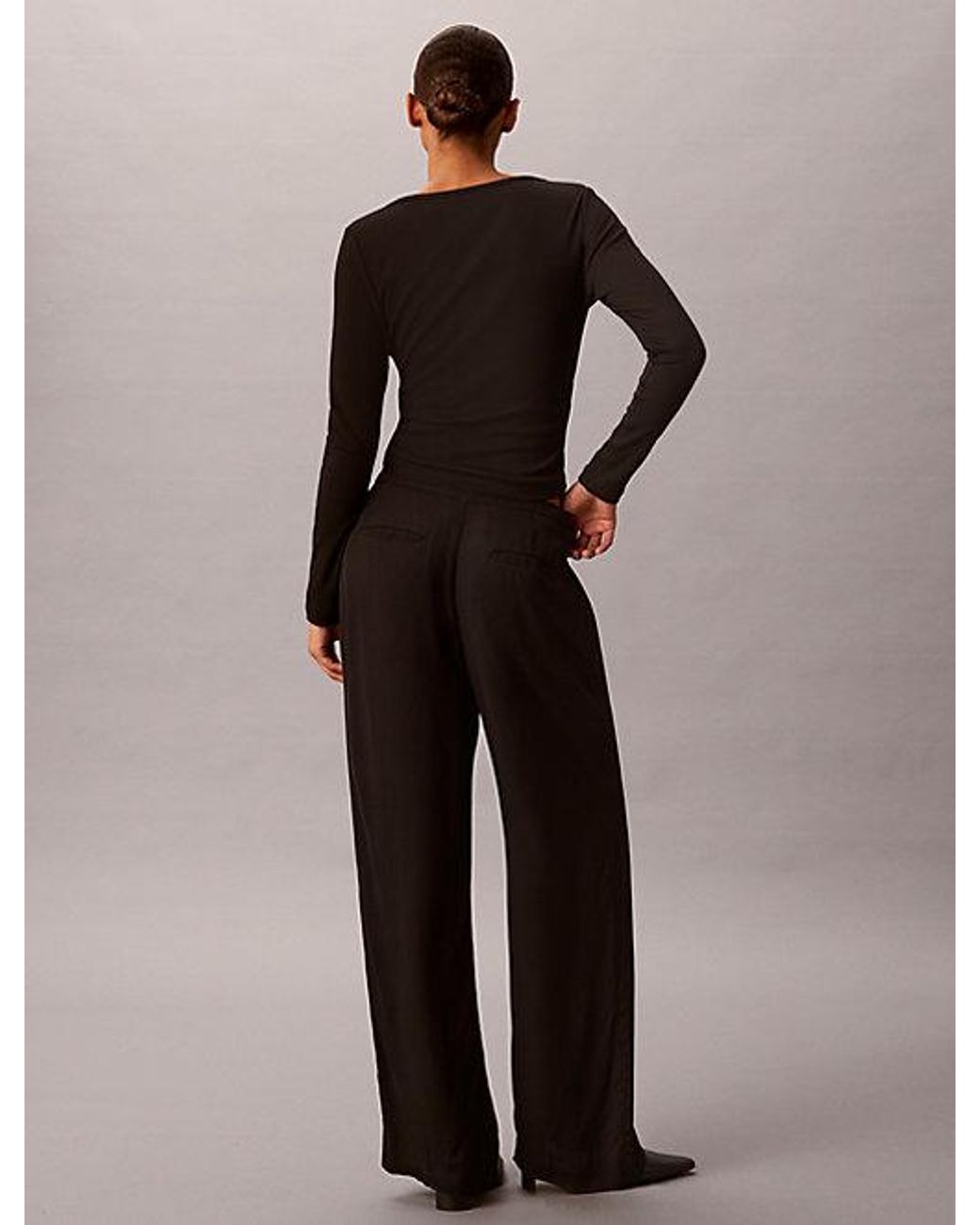 Calvin Klein Black Jeans Ruched Cotton Top With Metal Detail