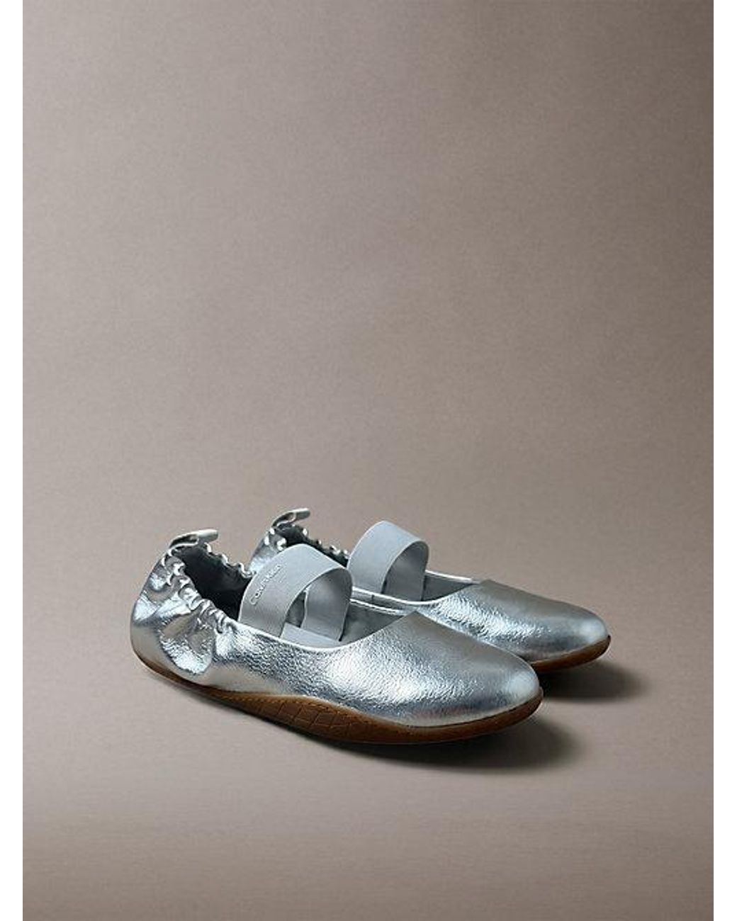 Calvin Klein Gray Metallic Leather Hybrid Ballet Trainers