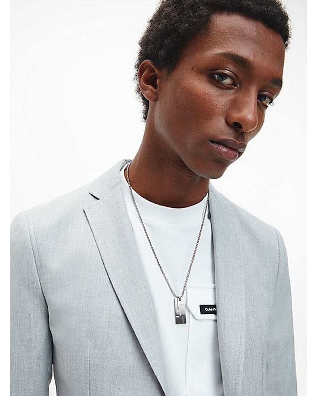 Calvin Klein White Geometric Grid Pendant Necklace for men