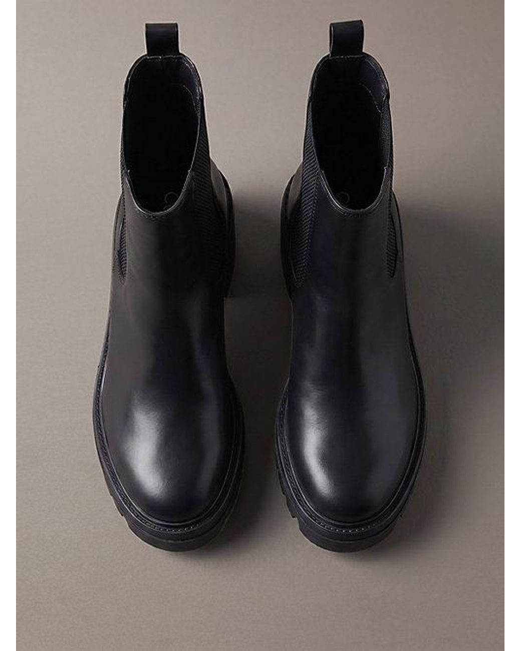 Calvin Klein Black Jeans Leather Chunky Heeled Chelsea Boots