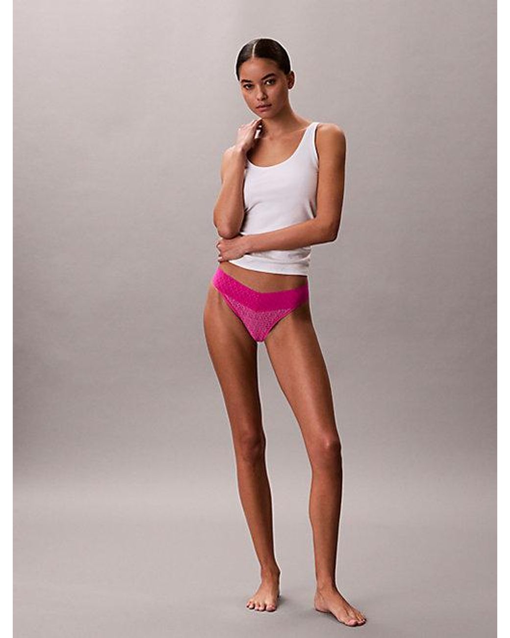 Calvin Klein Red Thong Icon Logo Lace