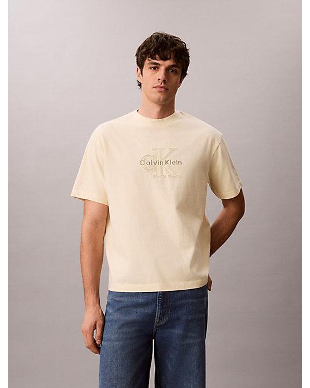 Calvin Klein Blue Jeans Relaxed Logo Appliqué T-Shirt for men