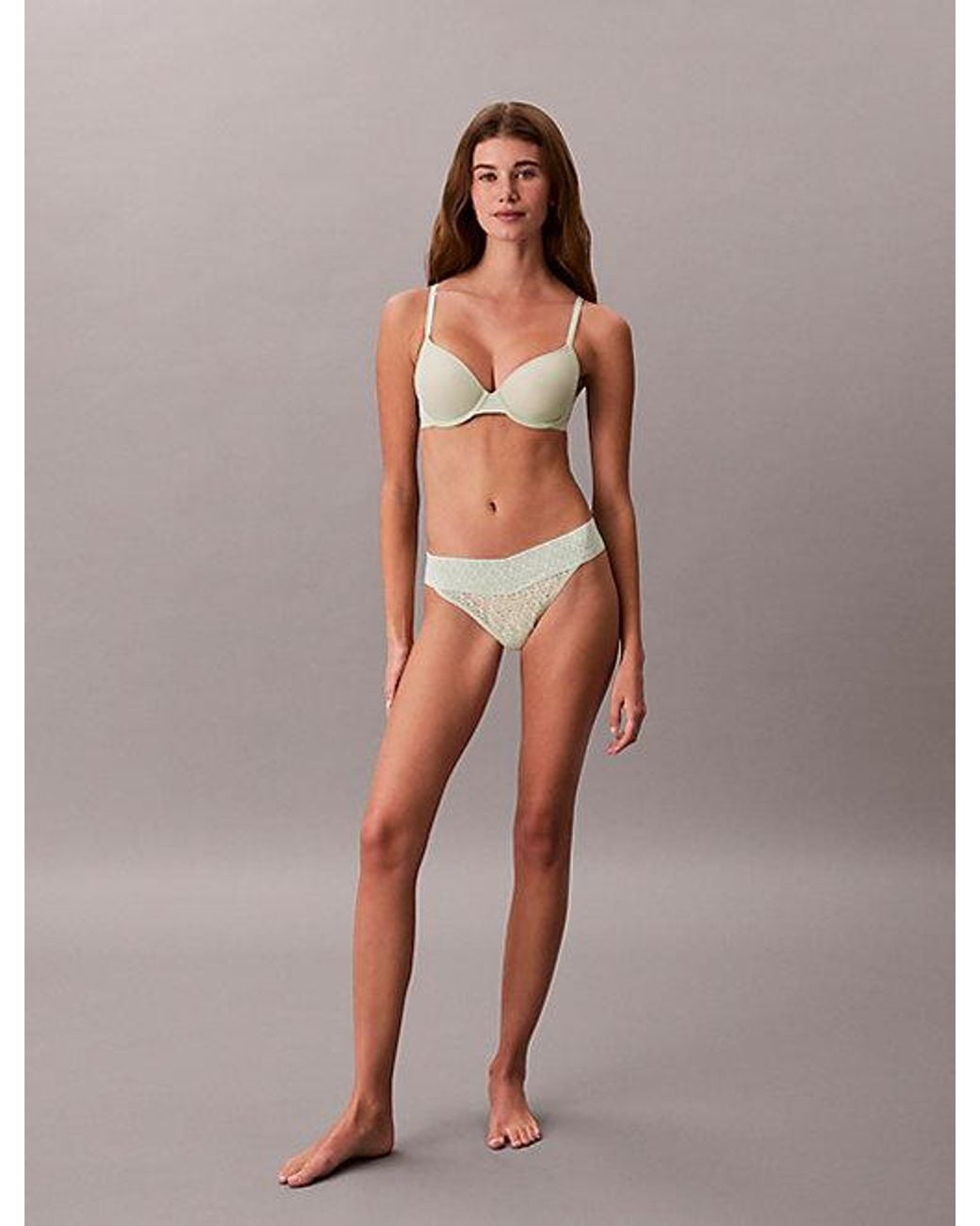 Calvin Klein Brown Thong Icon Logo Lace