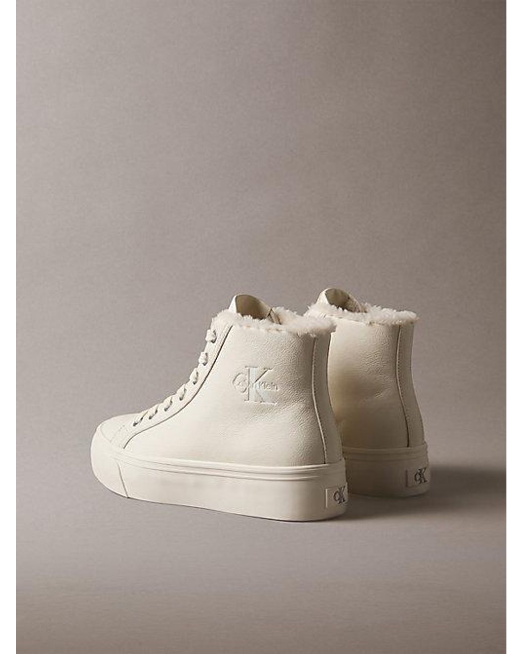 Calvin Klein Natural Leather Platform High Top Trainers