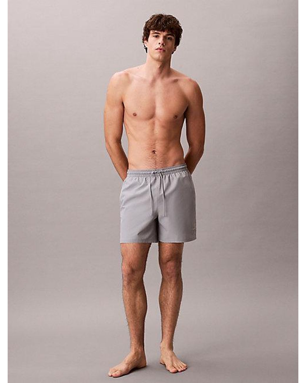 Calvin Klein Gray Medium Drawstring Swim Shorts Ck Monogram for men