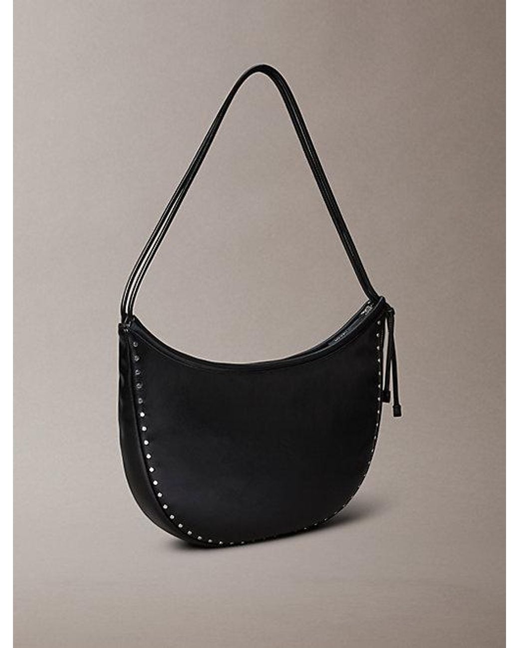 Calvin Klein Black Convertible Studded Crescent Hobo Bag