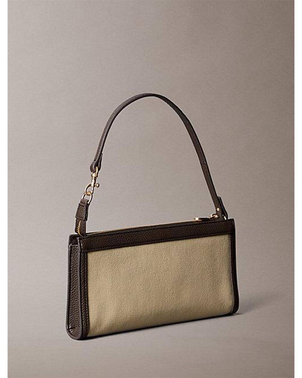 Calvin Klein Natural Convertible Canvas Monogram Logo Clutch