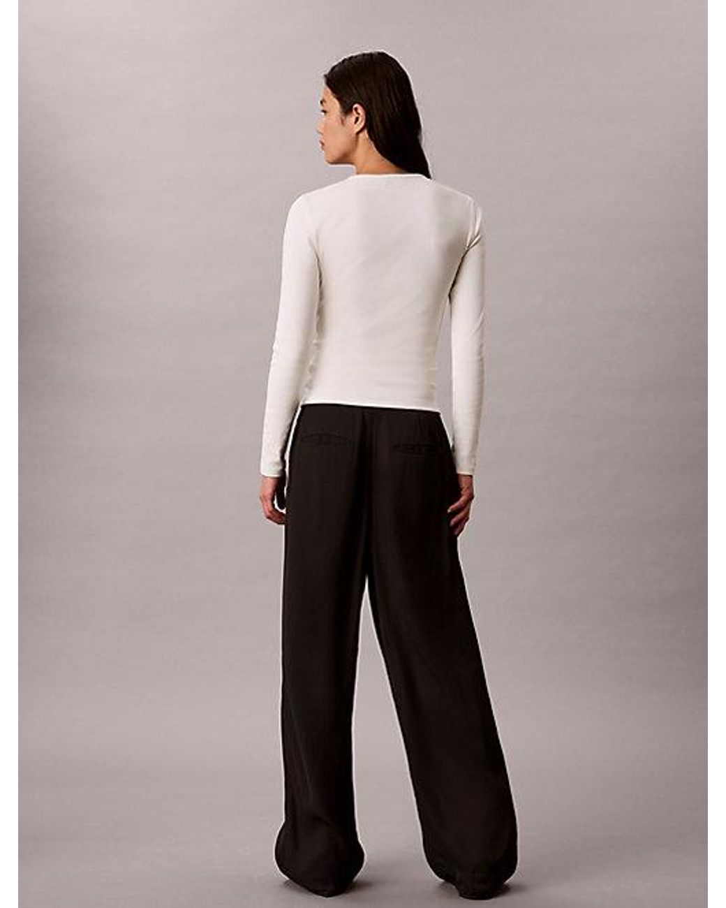 Calvin Klein White Jeans Rib Keyhole Neck Top