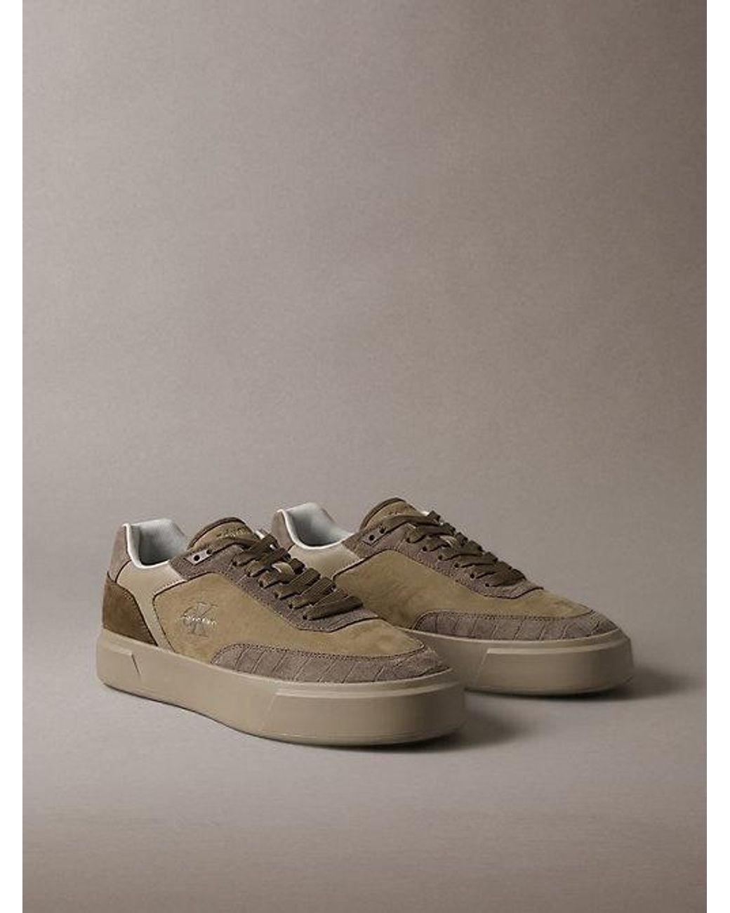 Calvin Klein Brown Suede Croc Effect Signature Trainers for men