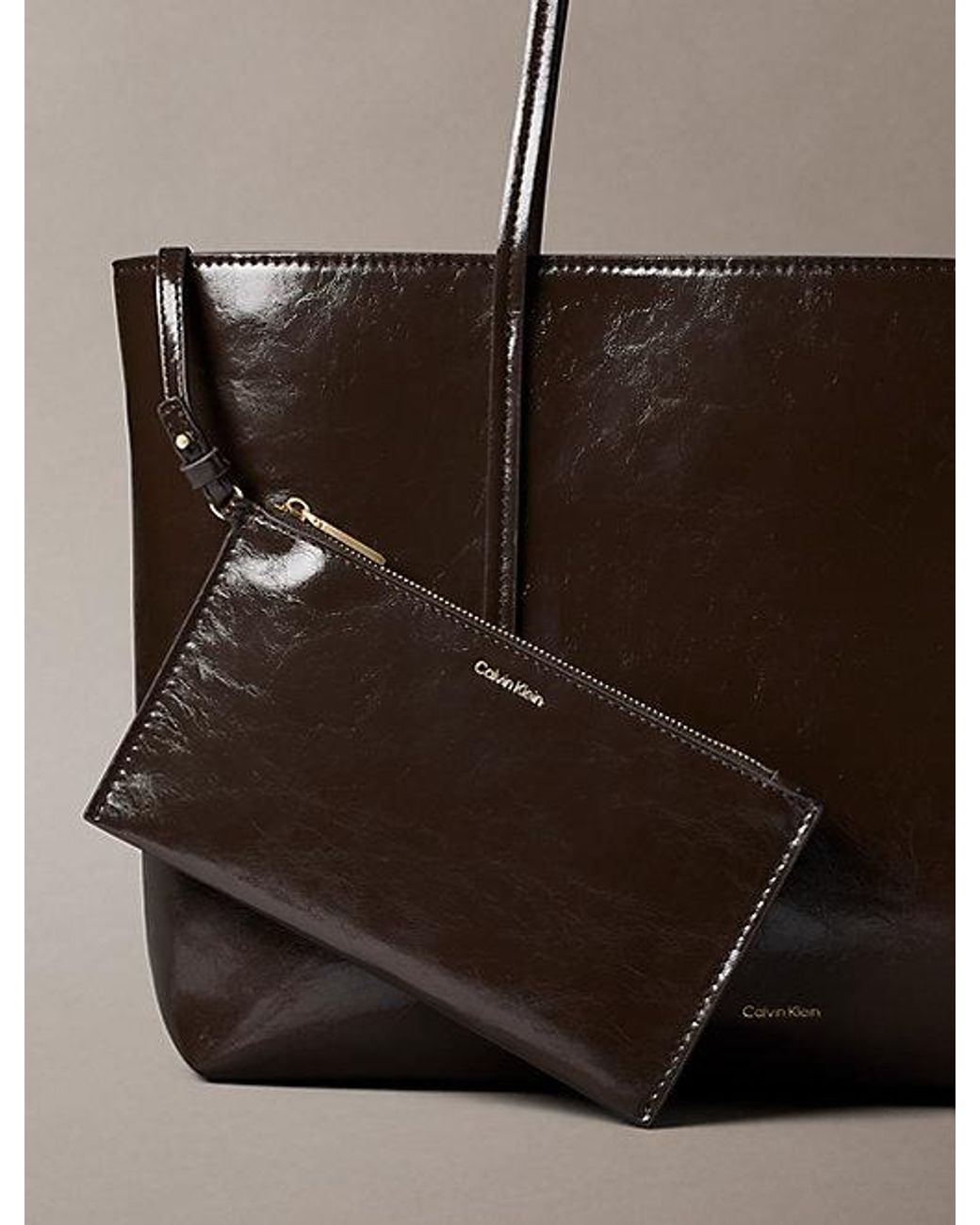 Calvin Klein Brown Glossy Foil Logo Tote Bag