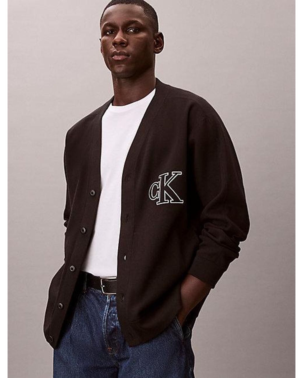Calvin Klein Black Jeans Double Rib Logo Cardigan for men