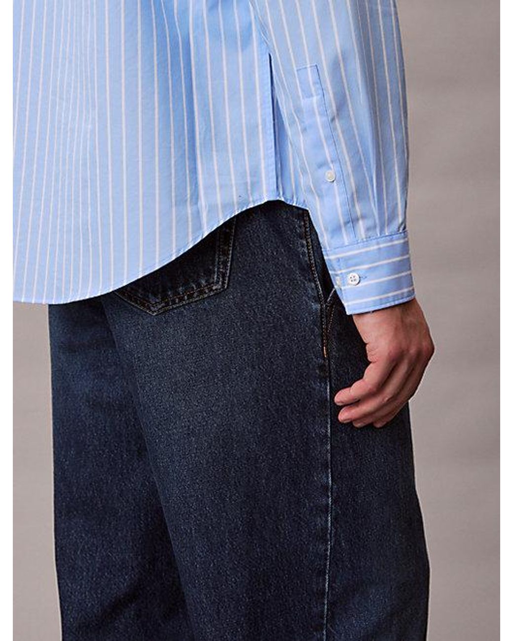 Calvin Klein Blue Cotton Poplin Striped Shirt for men