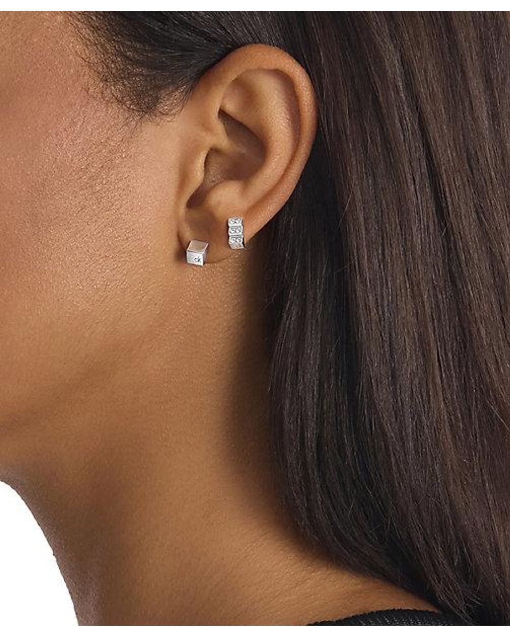 Calvin Klein White Jeans 2 Pair Crystal Stud Earring Set