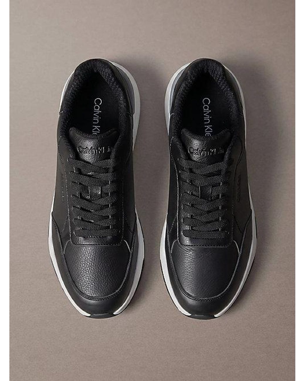Calvin Klein Gray Leather Chunky Dad Trainers for men