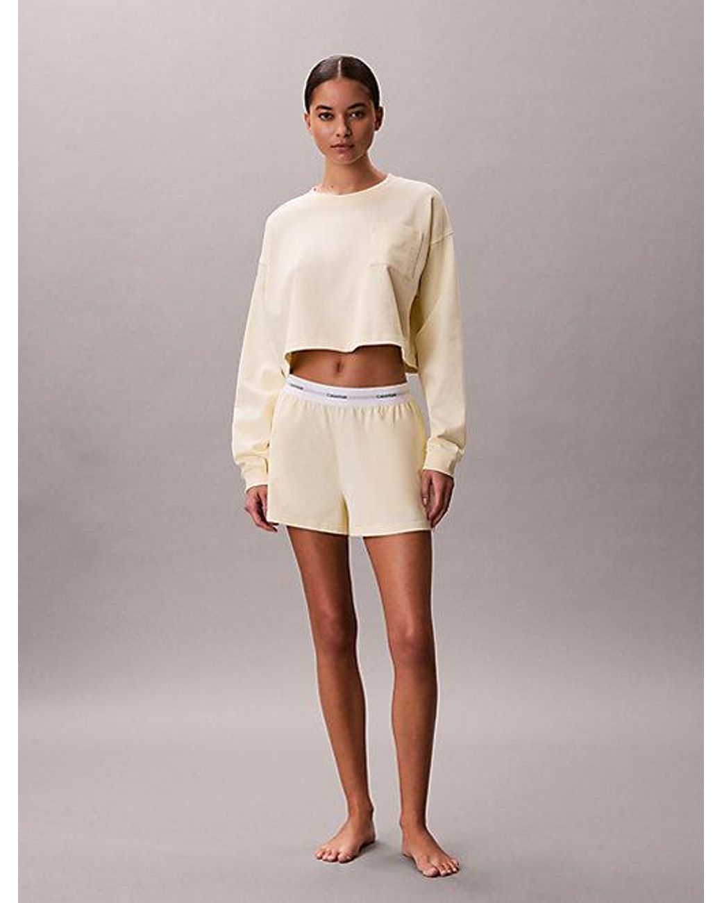 Calvin Klein Natural Cropped Pyjama Top Icon Cotton Jersey