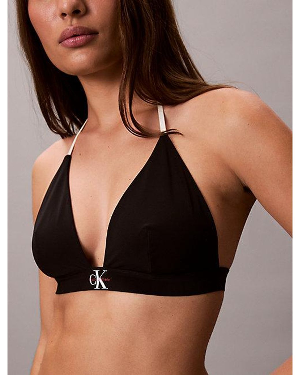 Calvin Klein Brown Halter Triangle Bikini Top Ck Monogram