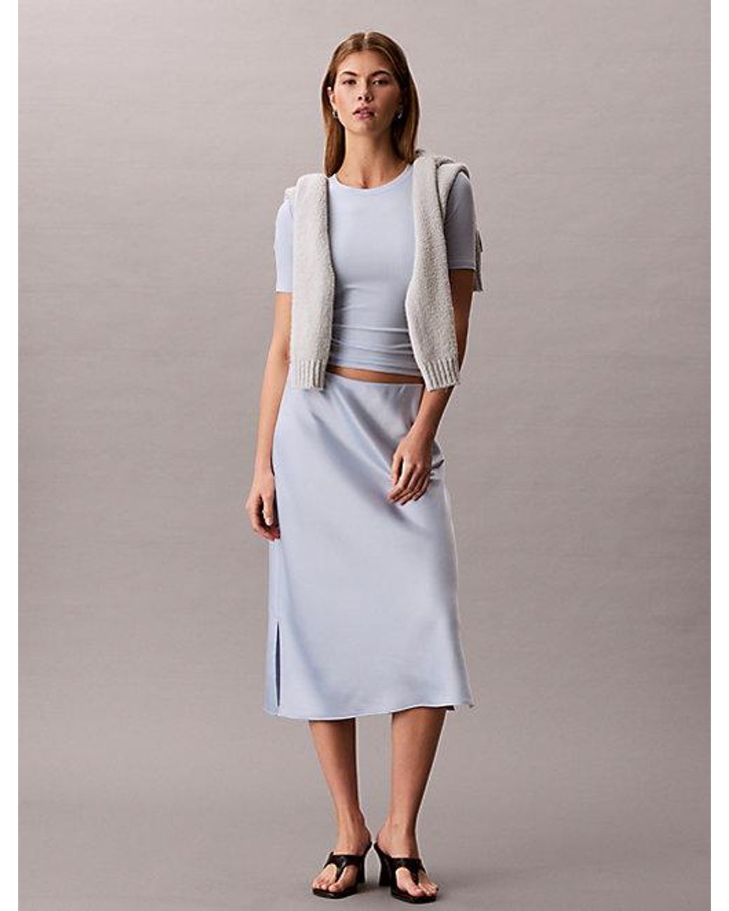 Calvin Klein Purple Textured Satin Midi Skirt