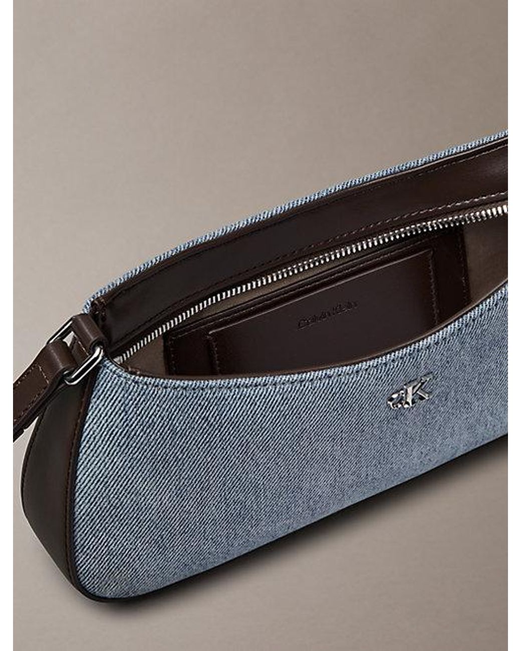 Calvin Klein Gray Small Denim Monogram Logo Shoulder Bag