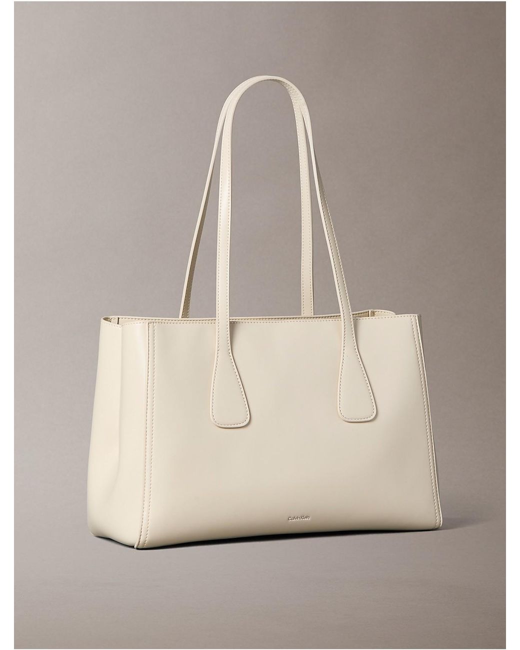 Calvin Klein Natural Monogram Hardware Tote Bag
