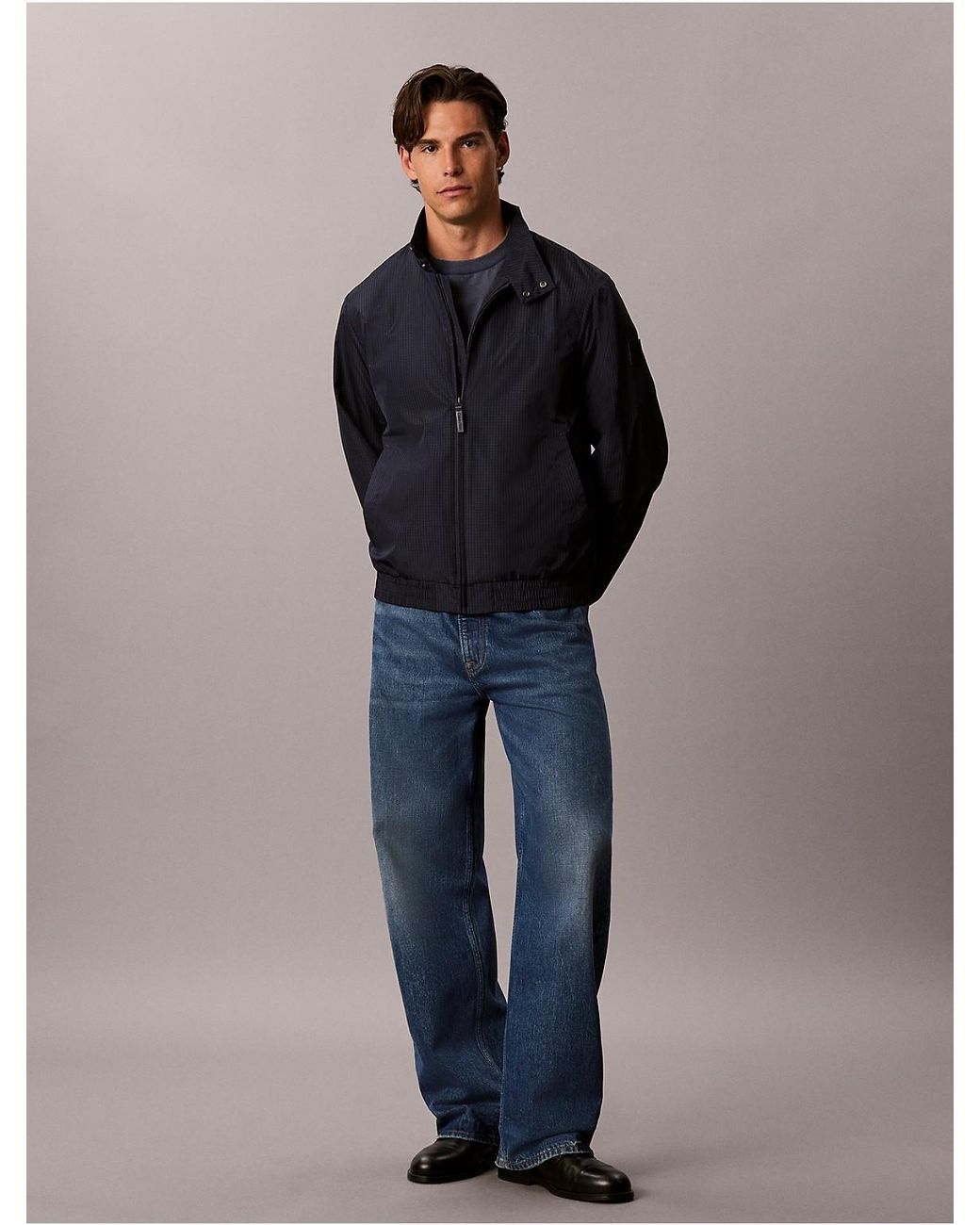 Calvin Klein Black Nylon Grid Bomber Jacket for men