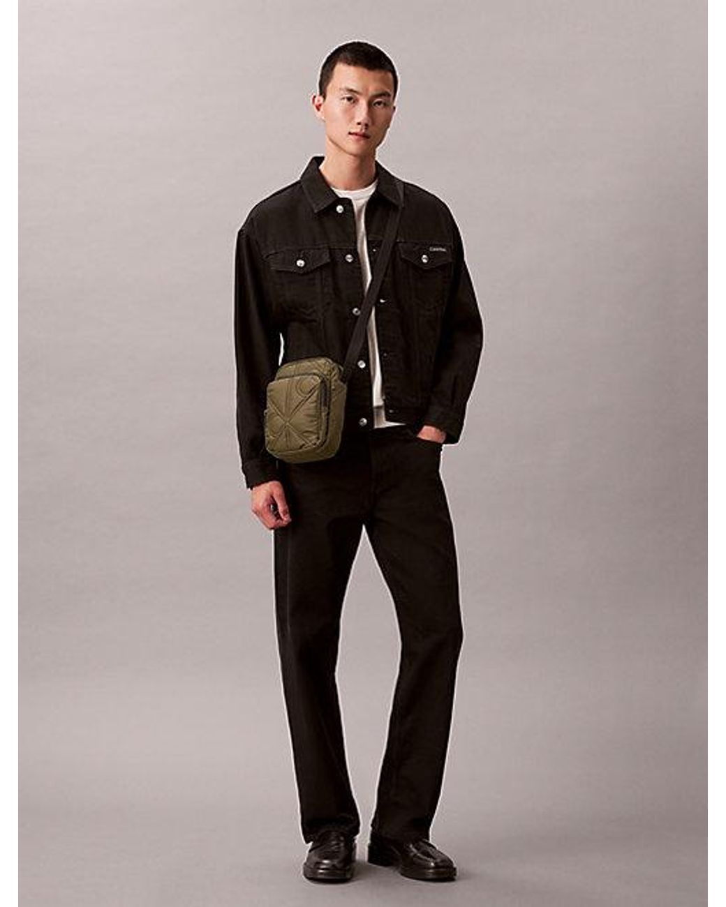 Calvin Klein Green Puffer Monogram Logo Reporter Bag for men