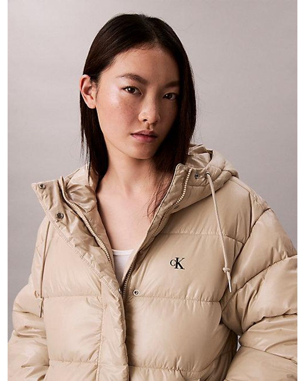 Calvin Klein Natural Jeans High Shine Hooded Puffer Jacket