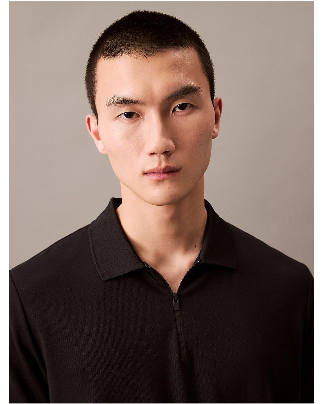 Calvin Klein Black Tech Zip Polo Shirt for men
