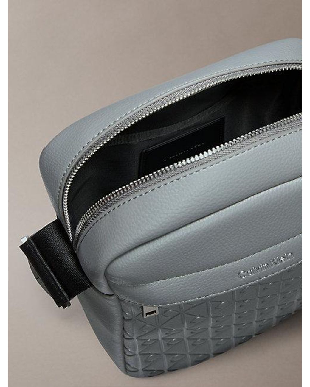 Calvin Klein Gray Embossed Emblem Logo Reporter Bag for men