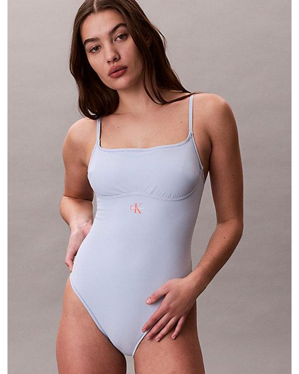 Calvin Klein Blue Scoop Neck Swimsuit Ck Monogram