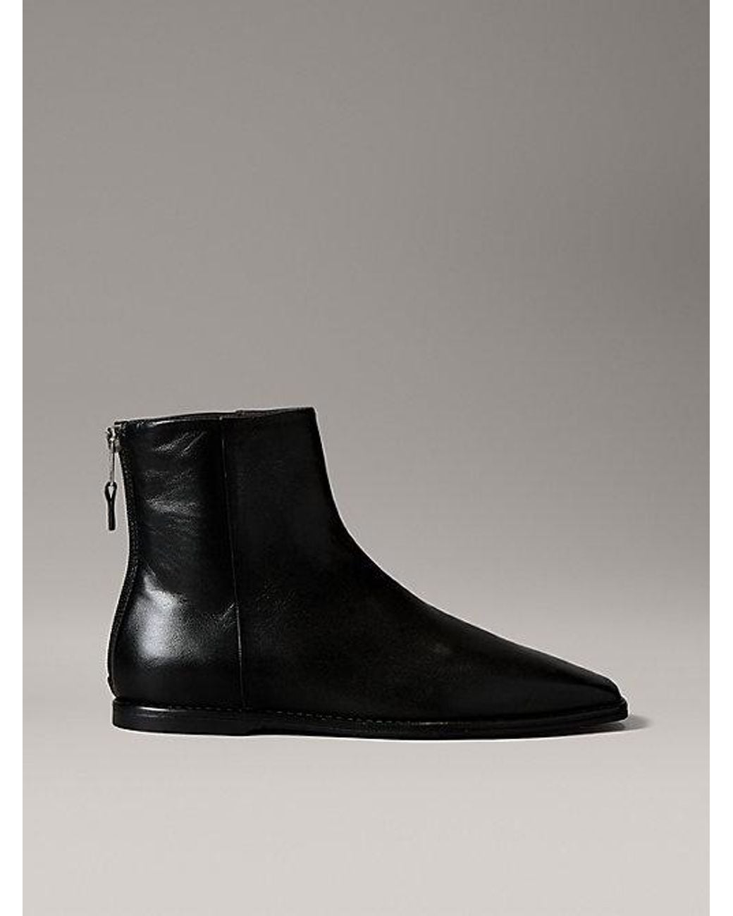Calvin Klein Black Kniehohe Ankle Boots Aus Nappaleder Mit Quadratischem Zehenbereich Und Reißverschluss
