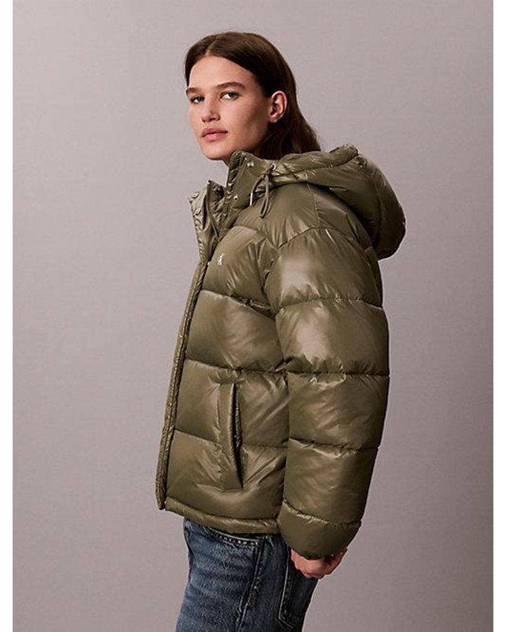Calvin Klein Brown Jeans Shiny Hooded Puffer Jacket
