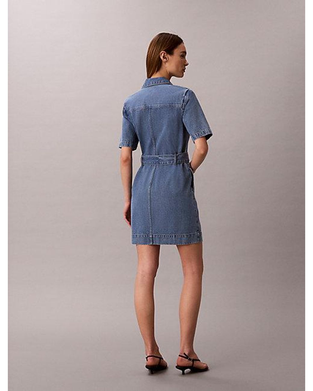Calvin Klein Blue Jeans Belted Denim Shirt Dress