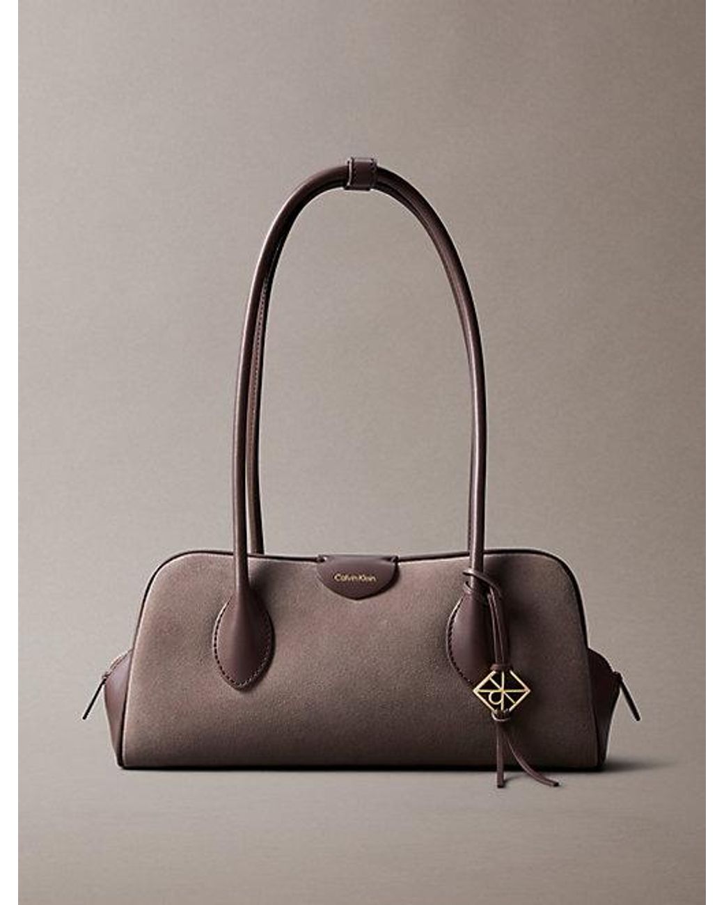 Calvin Klein Brown Suede Emblem Logo Shoulder Bag