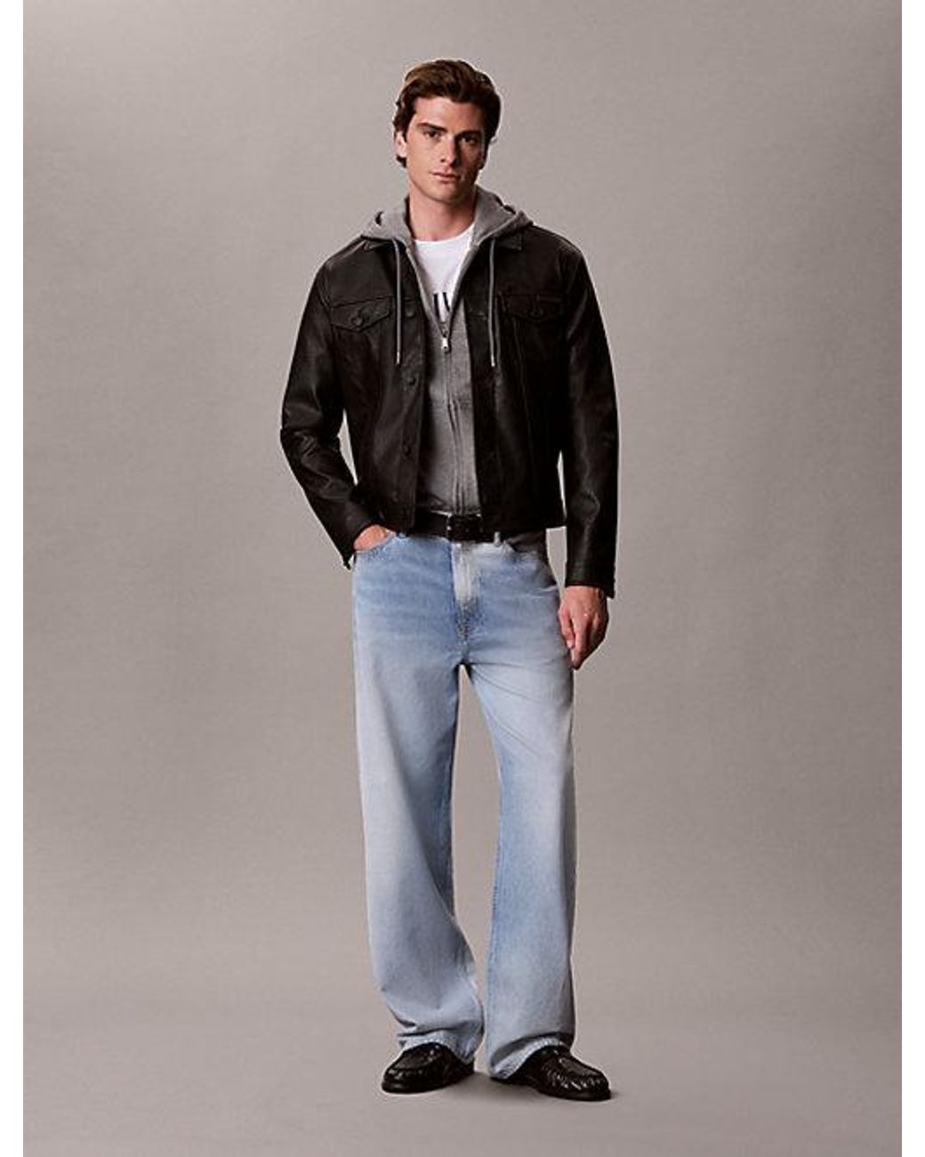 Calvin Klein Black Jeans Faux Leather Trucker Jacket for men