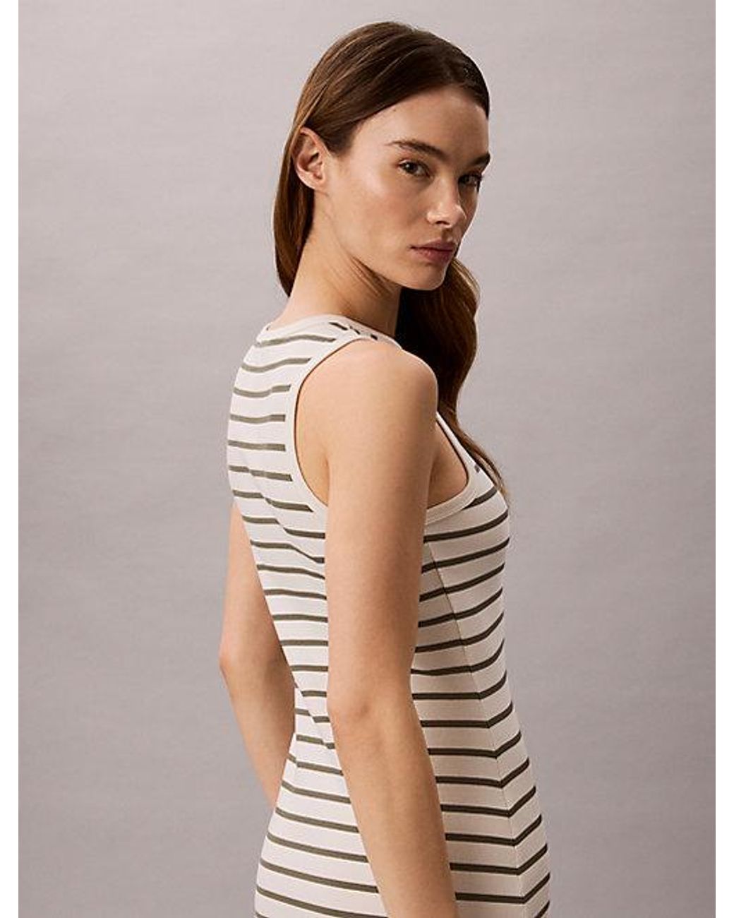 Calvin Klein Natural Jeans Monologo Rib Stripe Midi Dress