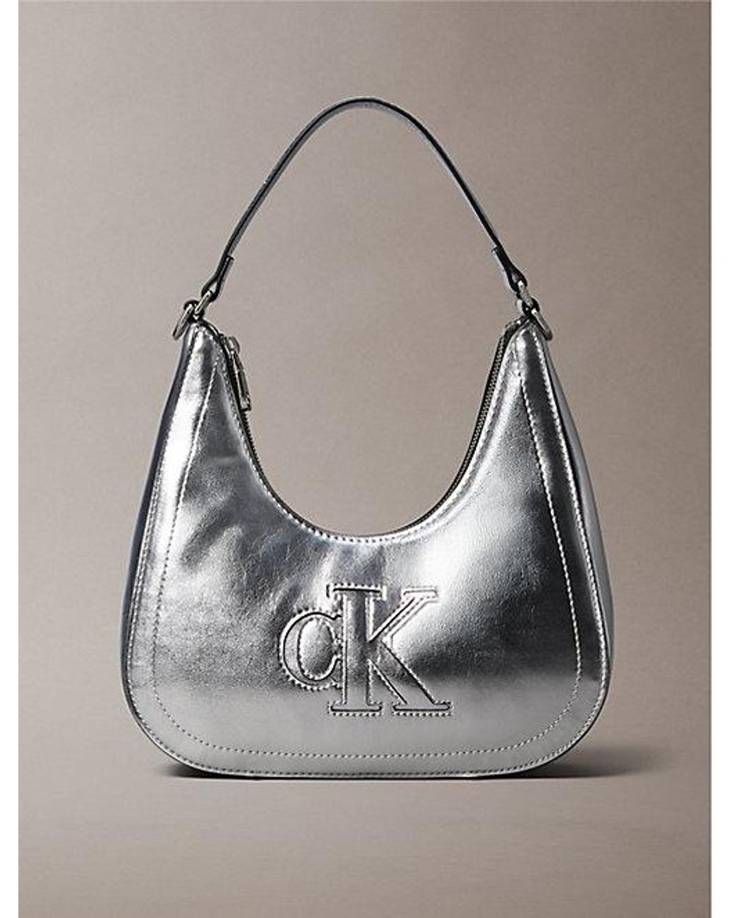Calvin Klein Gray Metallic Monogram Crossbody Shoulder Bag